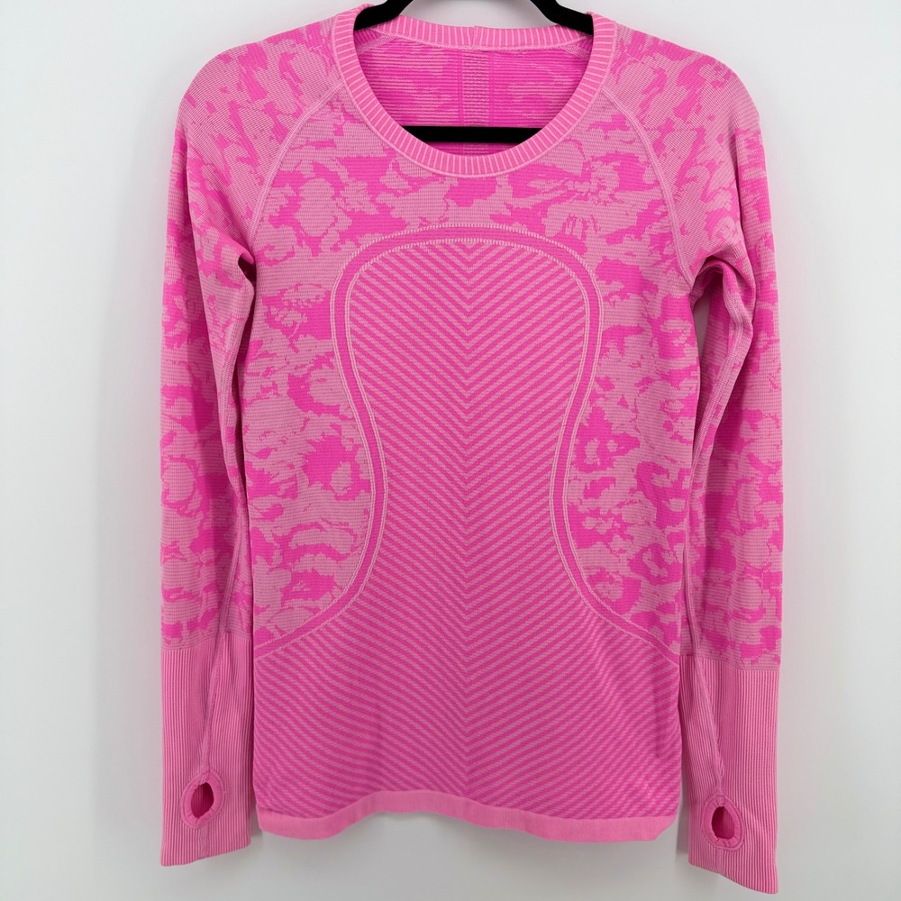 Lululemon Swiftly Tech Long Sleeve Top Hot Pink Neon Thumbholes Women's 8